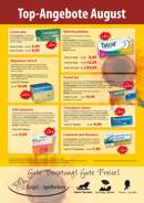 Werbeplakat „Top-Angebote“ der Apotheken mit Sonderpreisen und Slogan unten: „Gute Beratung! Gute Pr